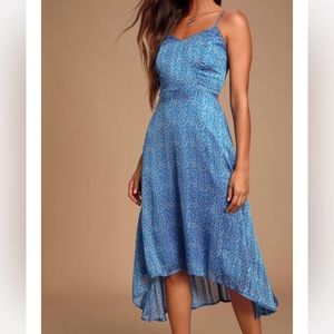 🆕 Lulus Dreams of Love Royal Blue Floral Print High-Low Midi Dress